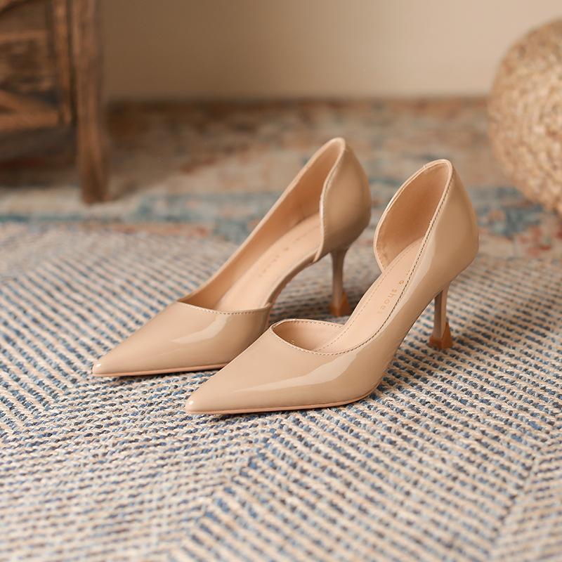 9 высокие каблуки женские шпильки модные сексуальные заостренные весна и лето черные весенние и летние неглубокие французские резиновые туфли