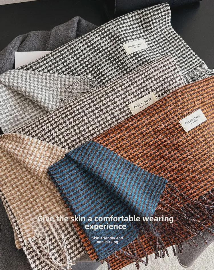 «Новый шарф с узором «гусиная лапка» на осень/зиму — британская универсальная двусторонняя клетчатая шаль с кисточками»