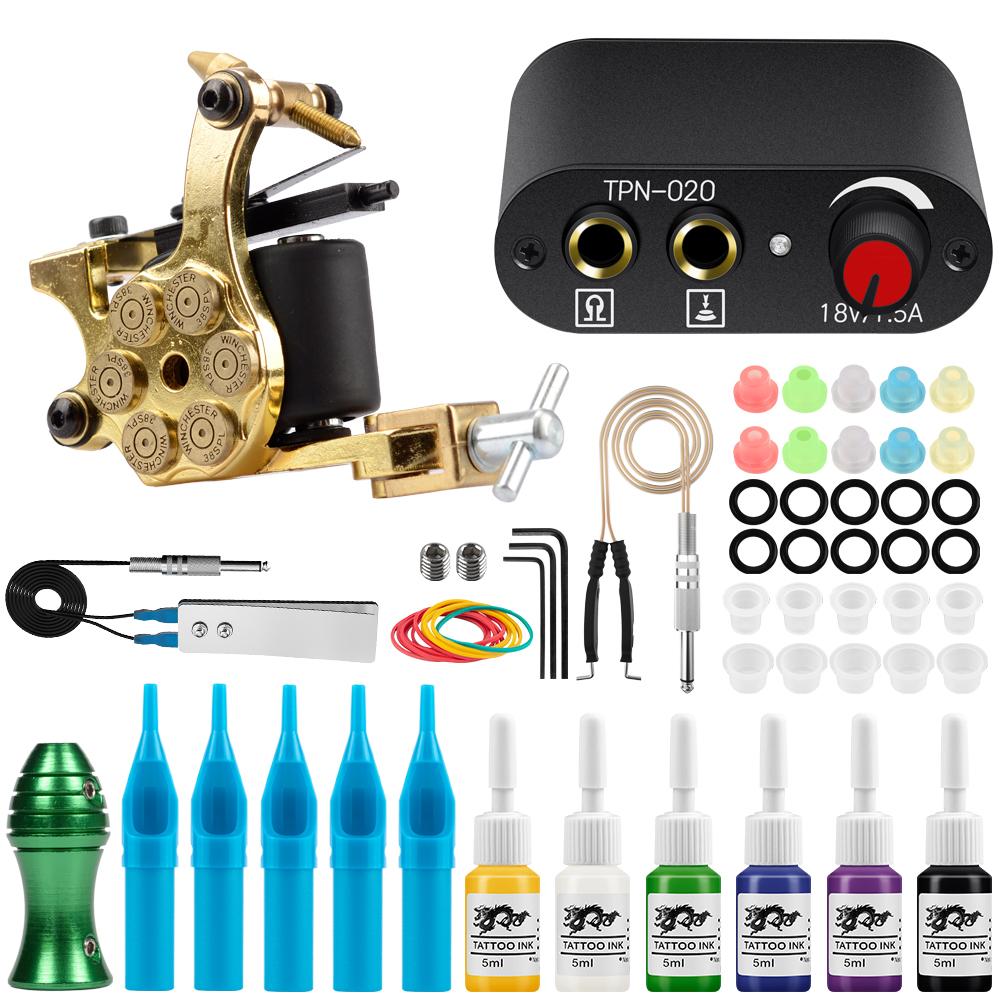 Комплект пистолета для татуировки Phoenixy, источник питания с 20 цветными чернилами, иглы для перманентного пигмента, полный набор инструментов для татуировки, боди-арта, стартовый набор
