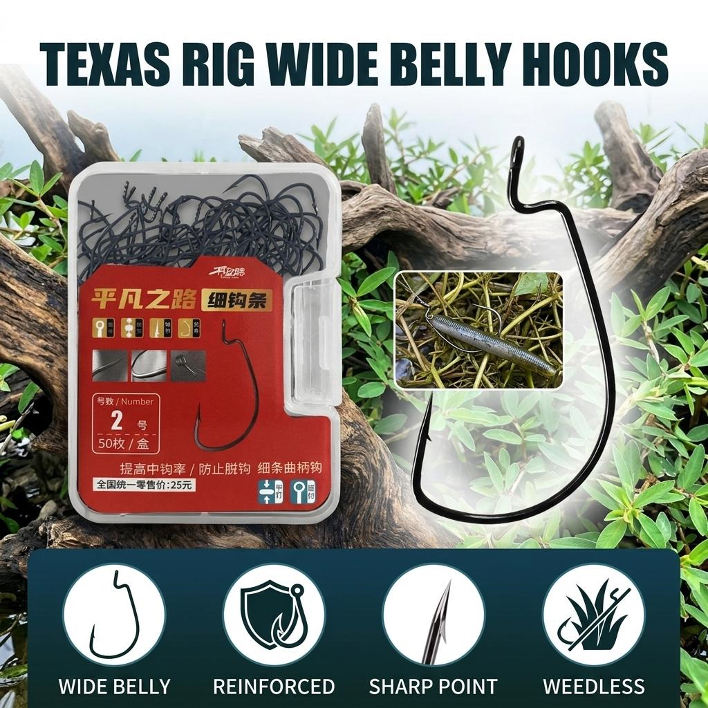 Wide Belly Weedless Hooks for Texas Rig Soft Bait Fishing Lure