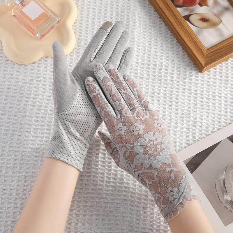 Новые солнцезащитные перчатки женские весенне-летние для улицы, для езды, для вождения, кружевные, нескользящие, с бантом