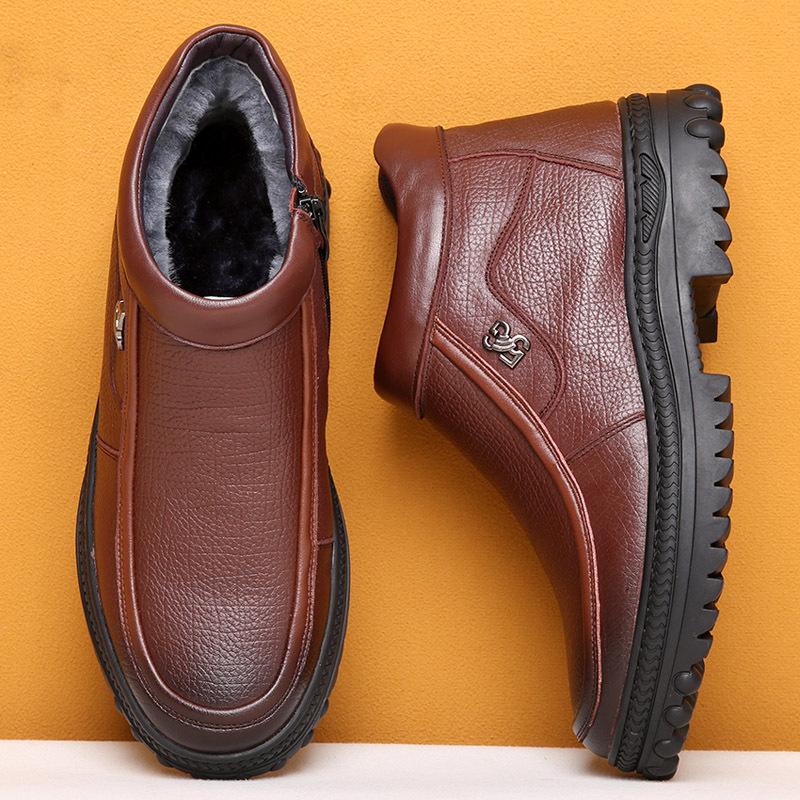 Модные высококачественные кожаные осенне-зимние мужские ботинки, теплые плюшевые зимние ботинки, уличные меховые мотоциклетные ботинки, ботильоны, мужская обувь, размер 47