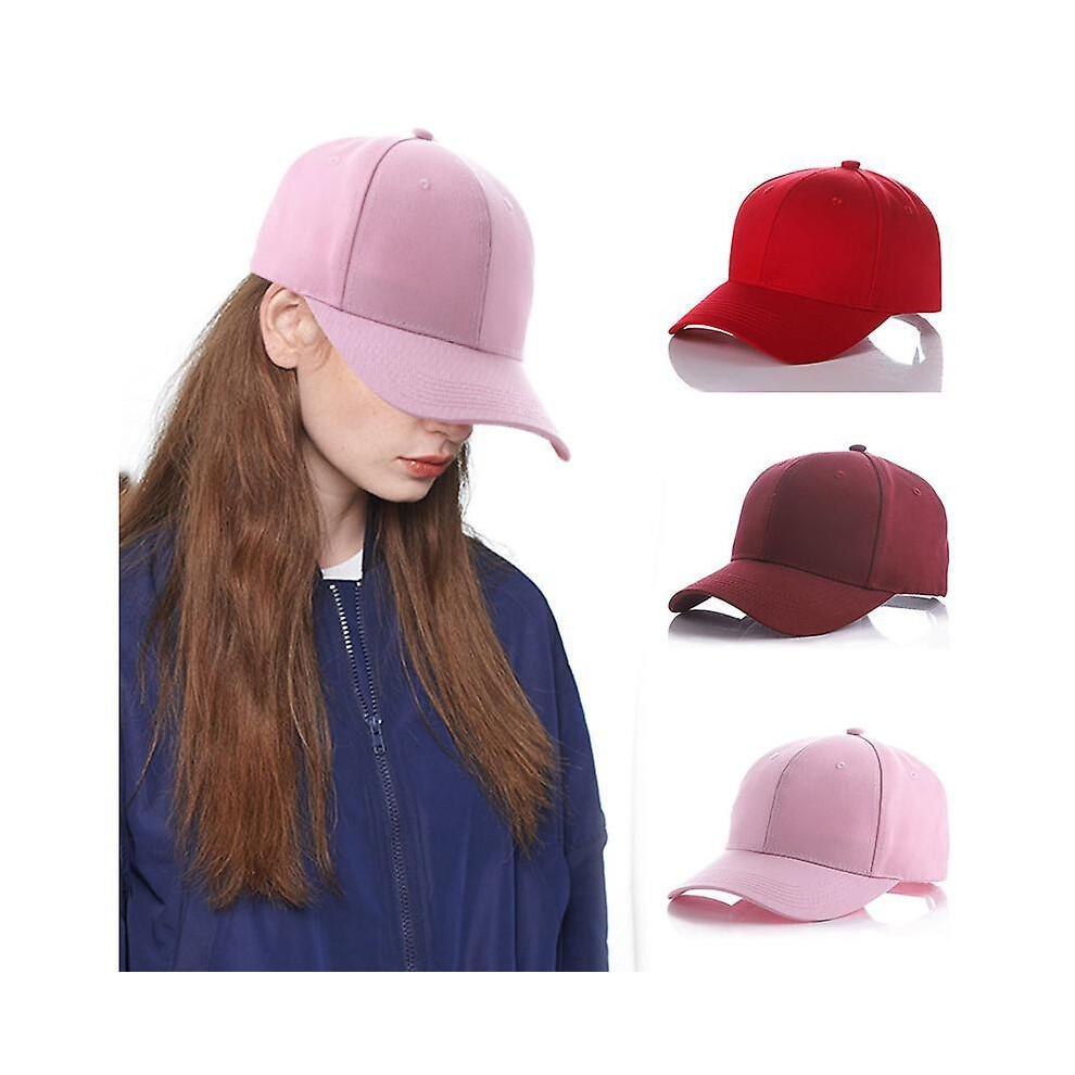 (Pink) Men Women Baseball Cap Solid Color Adjustable Unisex Baseball Cap Sports Tennis Golf