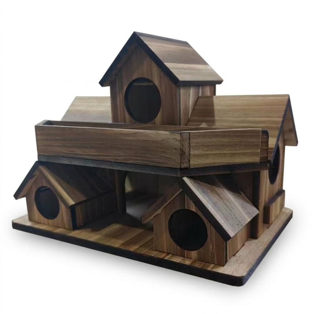 Handmade Bird Villa Nest Weather Resistant Bird Feeding Birdhouse Wooden Bird House Garden
