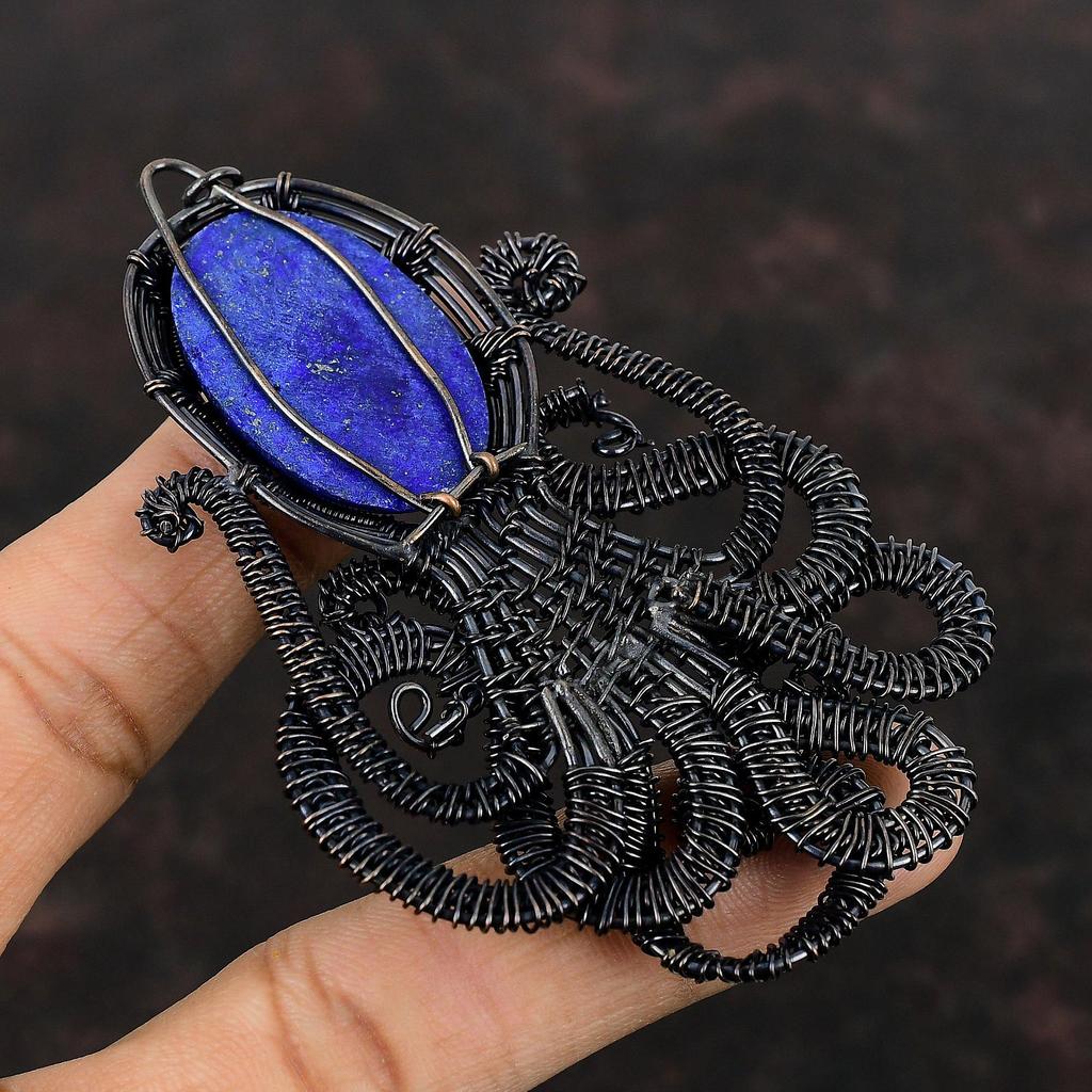 Lapis Lazuli Pendant Copper Wire Wrapped Pendant Handmade Octopus Pendant Copper Jewelry Gift For Her Gemstone Pendant Wire Wrapped Jewelry