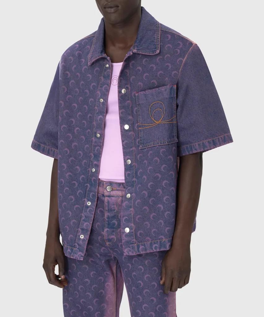 MARINE SERRE (M) Moon Laser Denim Workwear Shirt Lavender Moon Laser Denim Workwear Shirt Pu20 Lavender