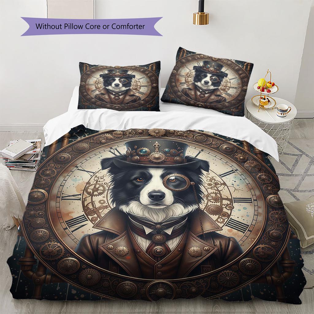 VaporwavePuppy Pattern Bedding Quilt Set Quilt Cover Pillowcase Home Decoration Birthday Gift (1 * duvet cover + 2 * pillowcase, without core)