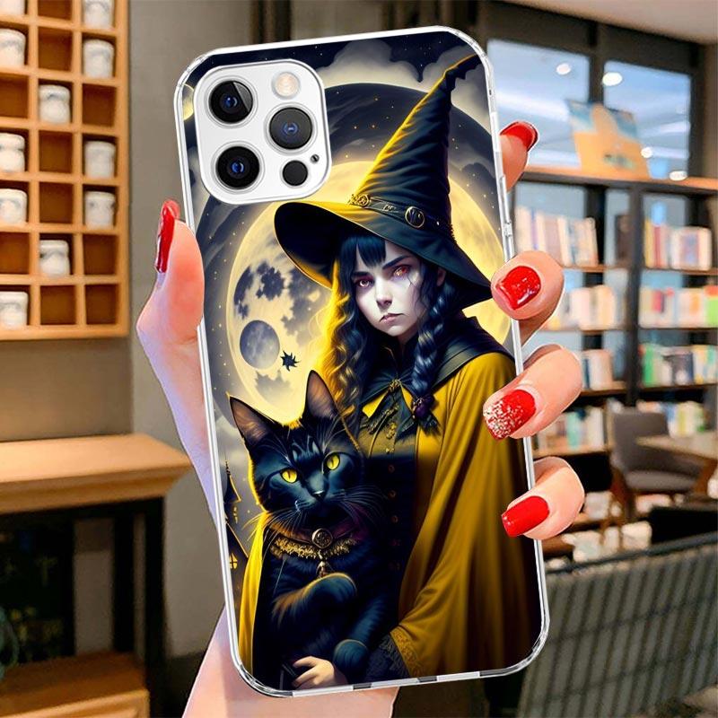 Black Kitten Halloween Pumpkin Cover Phone Case For iPhone 16 17 Air 15 14 Pro Max 16E Phone Case 13 Mini 12 11 7 SE 8 Print Pat