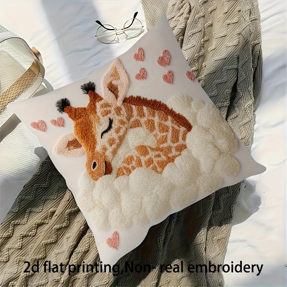 Cute Giraffe Pillow Cover 2D Faux Embroidery Print Animal Cushion Case For Sofa Bed Couch Cozy Kids Nursery Home Decor