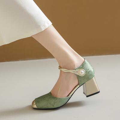 Модные элегантные винтажные туфли Мэри Джейн на высоком каблуке 2024 года, весна-лето, новый стиль, платформа, квадратный носок, женские сандалии на мелководье