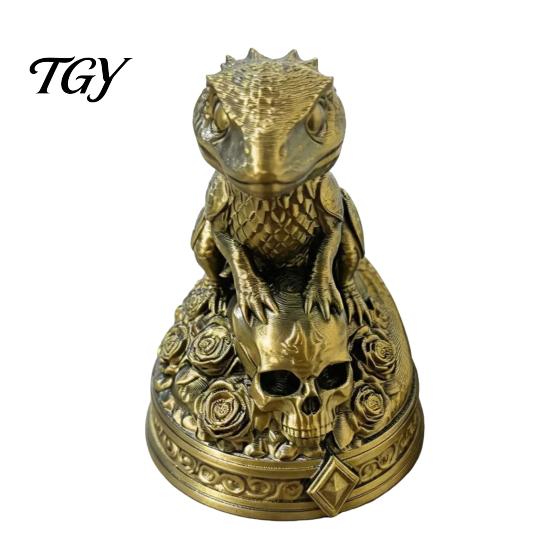 Spooky Office Desk Ornament 3D Printed Gecko Skeleton Rose Ornament, Gothic Resin Unique Halloween Table Decoration Statue, Desktop Animal Sculpture