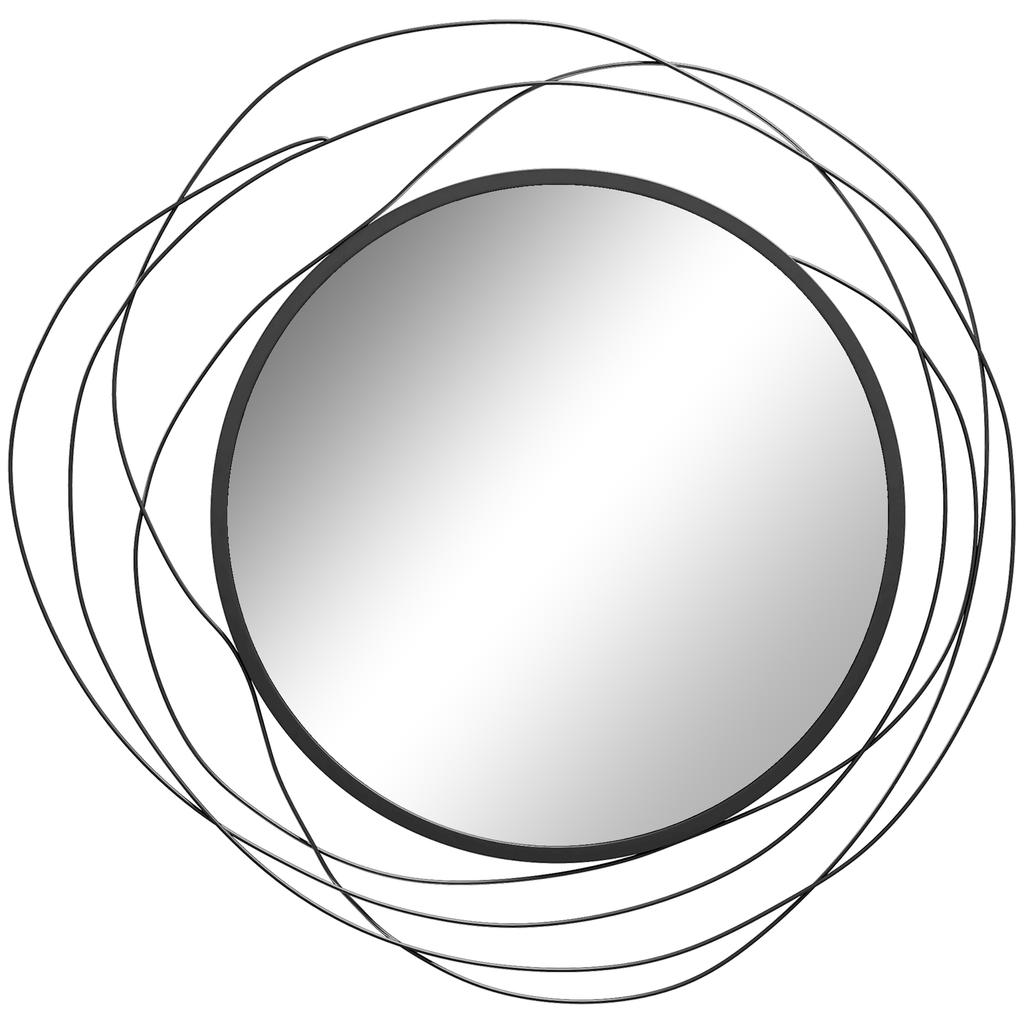 Round Mirror, Black Wire Metal, 65 cm Diameter