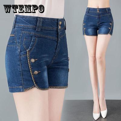 Джинсовые шорты, женская летняя одежда, эластичные, с высокой талией, тонкие и универсальные, повседневные прямые брюки