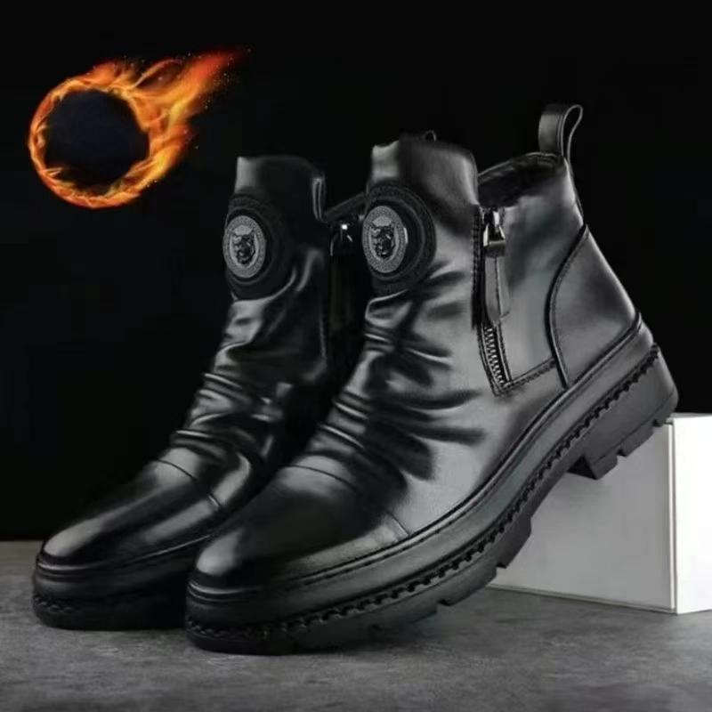 Модные мужские ботинки, роскошные черные мотоциклетные ботинки с боковой молнией, винтажные мужские кожаные ботинки, повседневные уличные ботинки Zapatillas De Hombre
