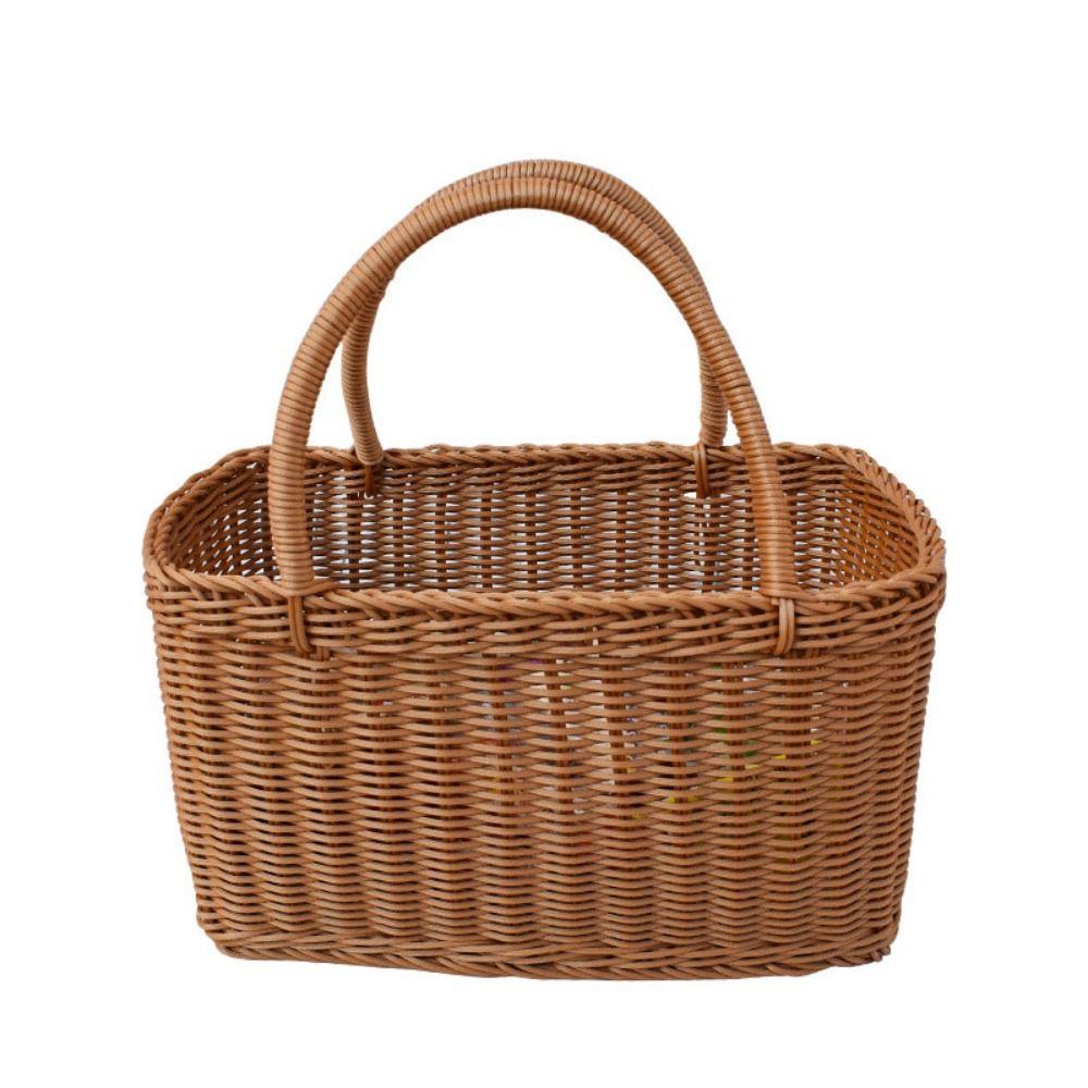 With Handle Picnic Basket Rattan Flower Basket Decorative Woven Basket  Fruit