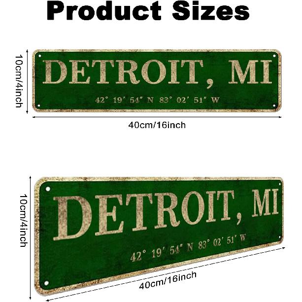 LINStore Detroit, MI City Sign Rustic Vintage Metal Art Wall Decor Office/Home/Classroom 4” X 16”