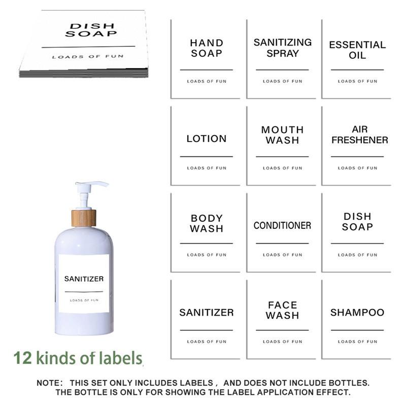 Черные/белые этикетки на дозаторе для мыла, наклейка на этикетку для лосьона, шампунь-кондиционер для мытья тела, ванная комната, душ, дозатор мыла, водонепроницаемые этикетки