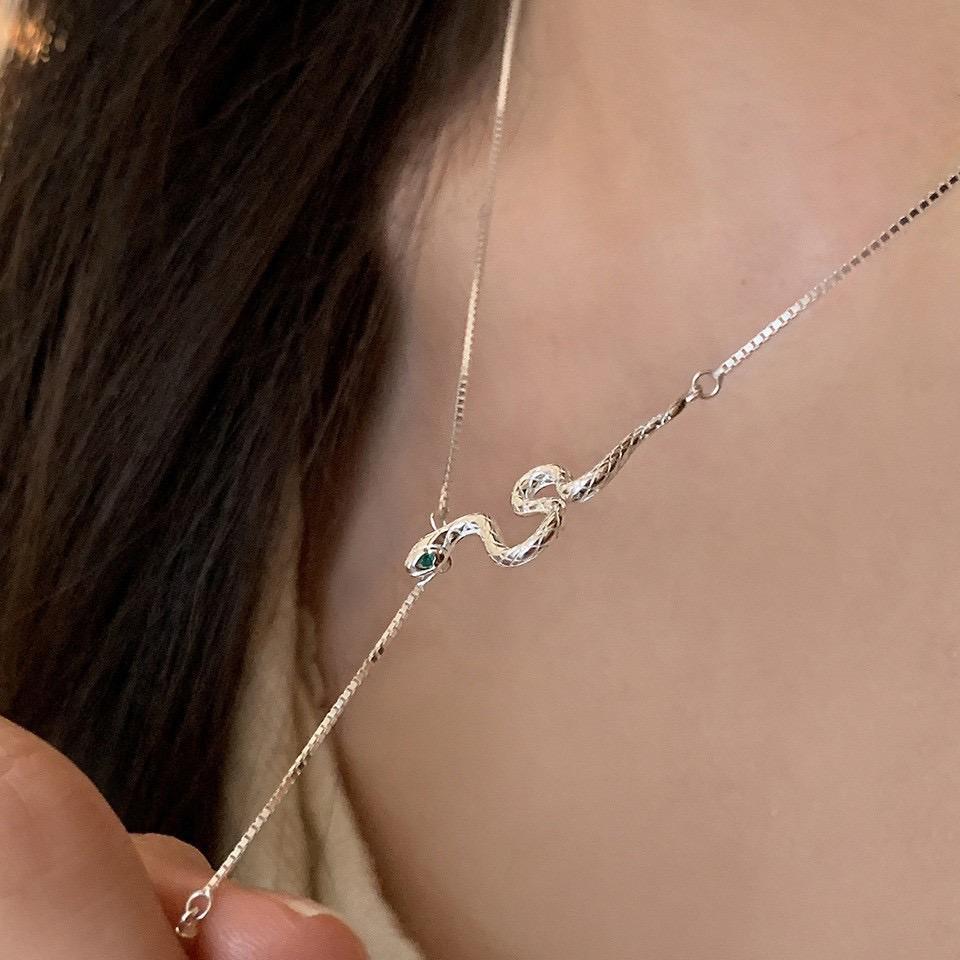 S925 Sterling Silver Necklaces For Women Simple Chain Fashion Minimalist Pendant Long Tassel Snake Necklaces Birthday Gift