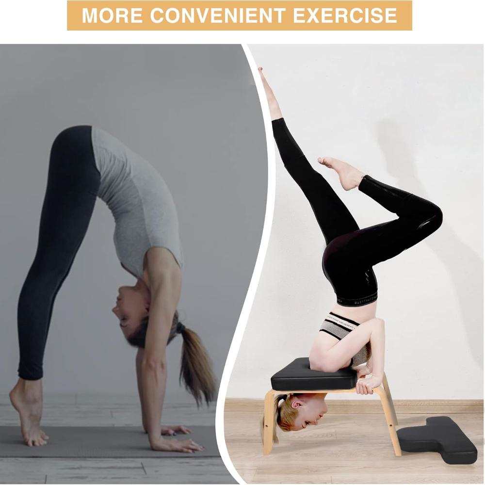 Скамья для йоги, стойка на голове, инверсионная скамья для йоги с деревянной рамой и полиуретановыми подушками, тренировка равновесия для снятия усталости, нагрузка 330 фунтов