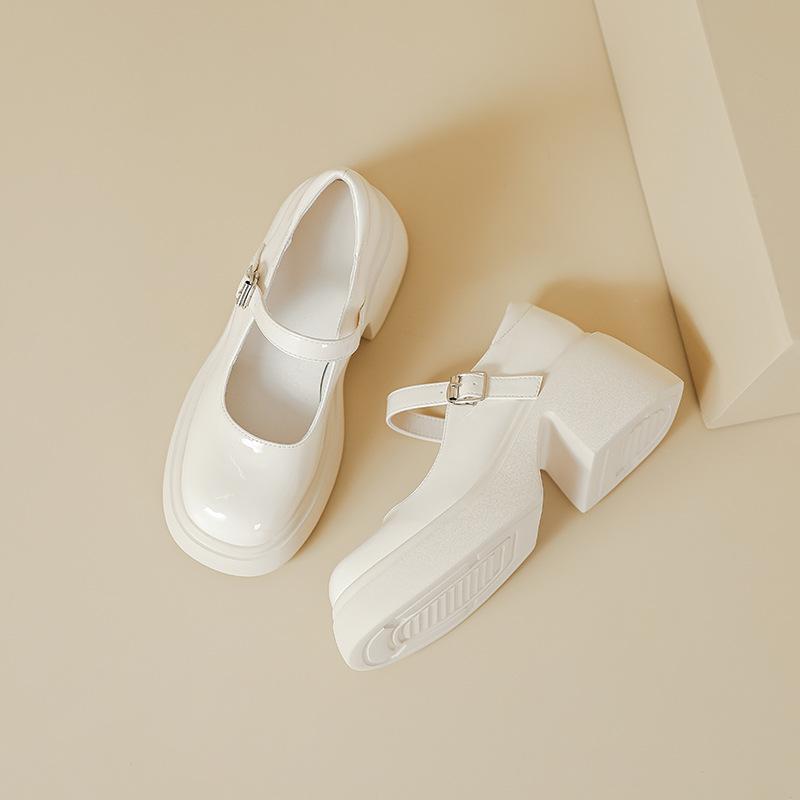 Туфли-лодочки на платформе и высоком каблуке, женские, весна и лето, новые, универсальные, с открытым верхом, французский толстый каблук, круглый носок, ремешок с пряжкой, одинарные