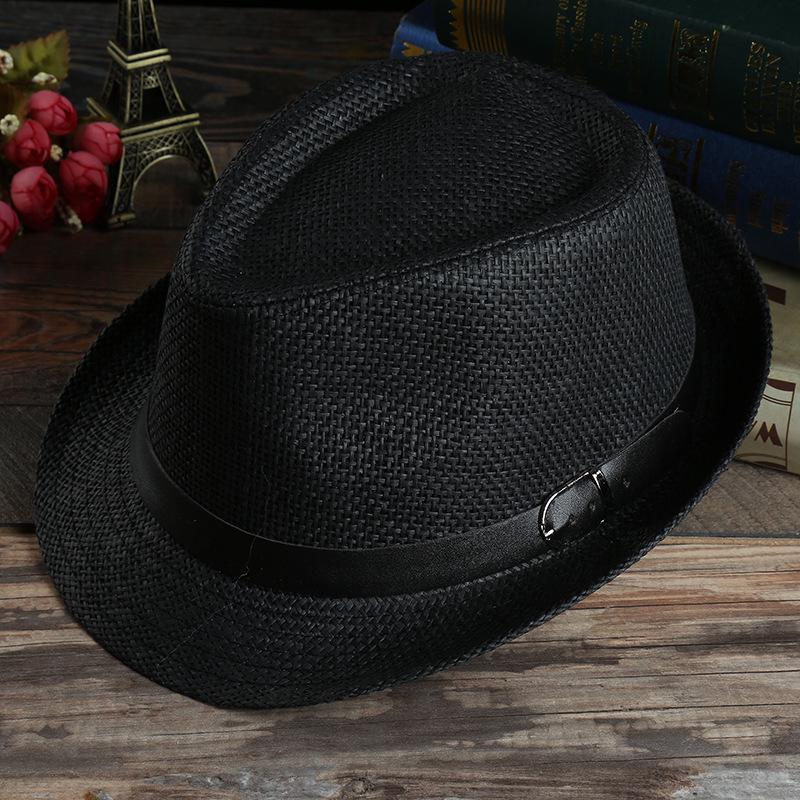 Men's Hat Woven Straw Sunshade Hat Casual Hat Belt Buckle Beach Hat Straw Sun White Wedding Black Belt Fedoras