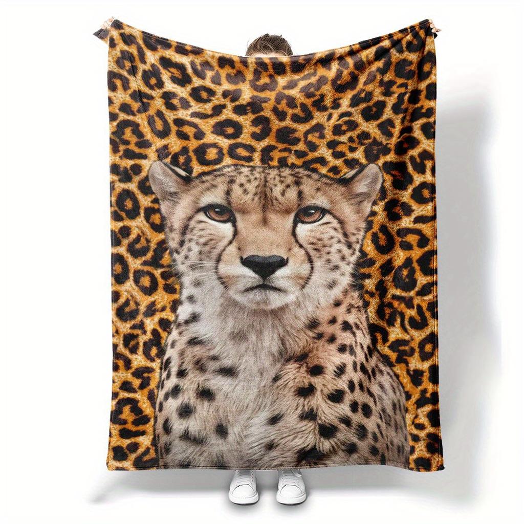 Leopard Print Flannel Throw Blanket Stylish Soft Cozy Fleece for Sofa Office Car All Season Fun Gift 150x200cm 59x79in