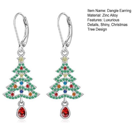 Christmas Tree Dangle Earrings Shiny Zircon Tree Jewelry Zinc Alloy