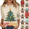 Women's O-Neck 3/4 Sleeve Christmas Print Top