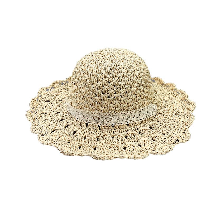 Соломенная шляпа с кружевным ремешком и бантом, складная, литературная, модная, рыбацкая шляпа, ручная работа, большие поля, шляпа от солнца для женщин