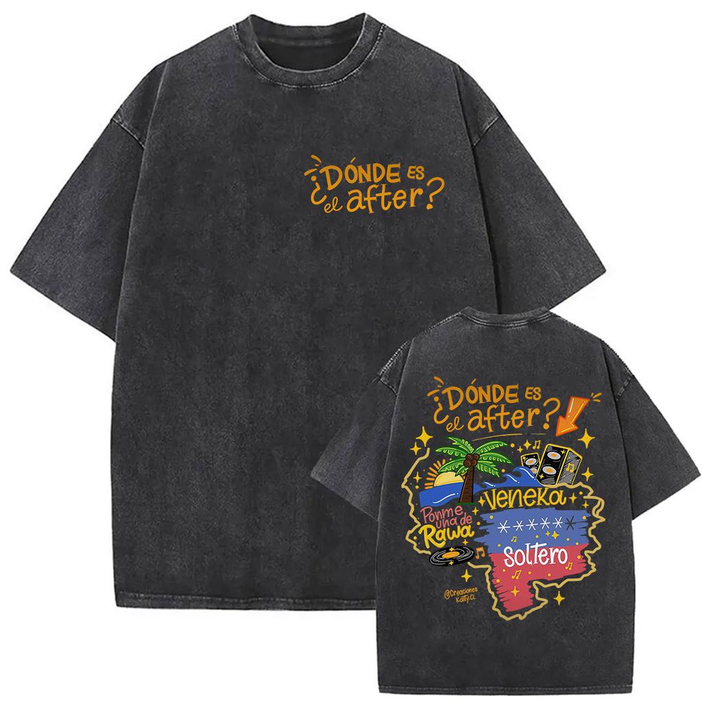 Vintage Washed Rawayana Donde Es El After Album Print TShirt Men Women Hip Hop Pop Music Short Sleeve T Shirt Streetwear