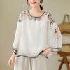 Summer Loose Thin T-shirt for Women Large Size Ethnic Embroidered Blouse Round Neck Half Sleeve Top