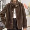New Mink Fur One Piece Short Stand Neck Fashion Versatile Casual Slim Large Size Faux Fur Coat Autumn Winter Feminine Style
