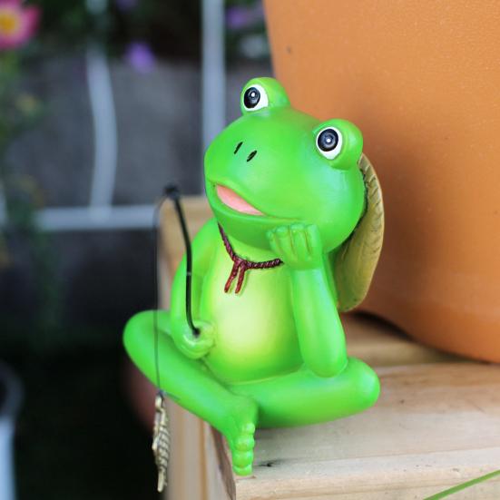 Фигурка лягушки-рыболова из смолы, садовый декор, статуэтка лягушки-кашпо, мини-скульптура лягушки для дома, наружного и внутреннего декора сада фей