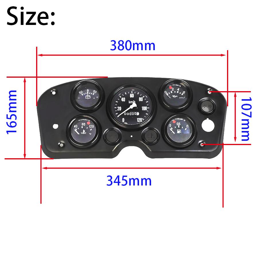 5 IN 1 Kit Instrument Panel 12V Oil Pressure Gauge Volts Gauge Speedometer Universal/Long Meter Instrument Panel Complete