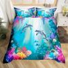 Cartoon Dolphin Duvet Cover Twin King Cute Ocean Animal Bedding Set For Boys Girls Room Decor Jumping Dolphins Comforter Cover