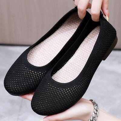 Женская обувь, новые дышащие повседневные туфли, легкие сетчатые туфли с одной педалью, женские туфли на плоской подошве, летающие плетеные одинарные туфли