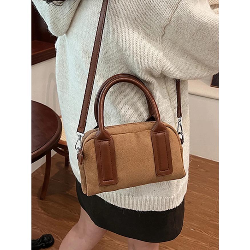 Осенне-зимняя винтажная замшевая сумка через плечо для женщин, нежные коричневые сумки-тоут для боулинга, женские повседневные рабочие сумки