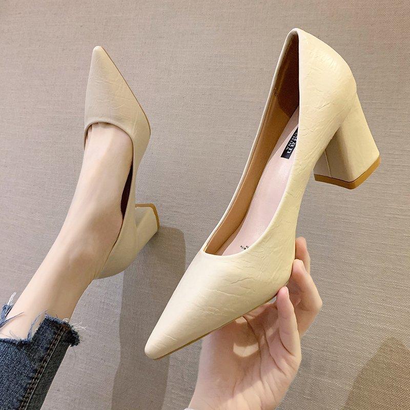 High Heels Women's New 2025 Spring and Autumn Korean Version Pointed Head Shallow Mouth Single Shoes Women's Fashion Medium Heel Women's Shoes