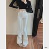 Женские белые расклешенные джинсы с высокой талией: Осенне-зимние широкие эластичные прямые брюки