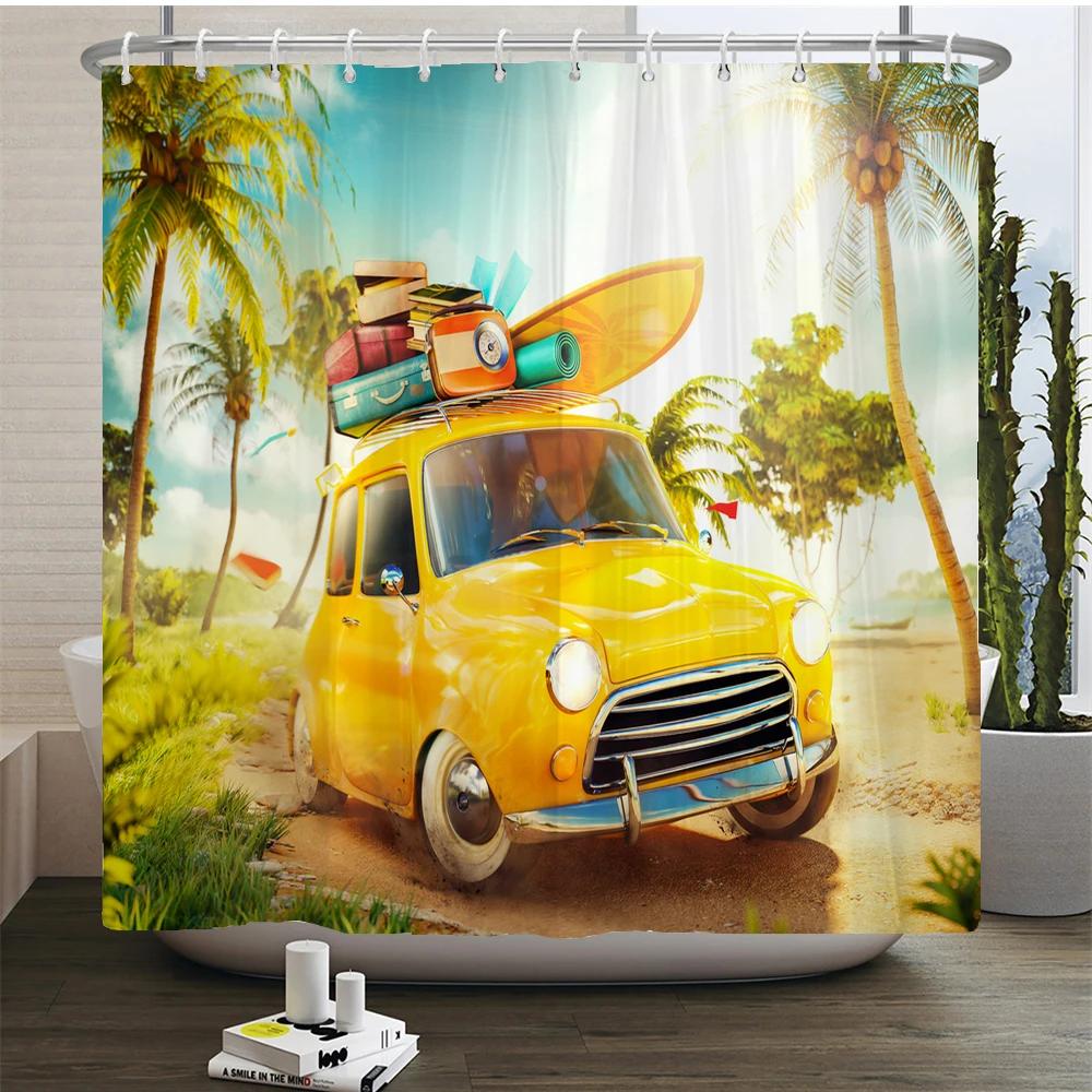 3d Beach Scenery Shower Curtains Sea Ocean Mediterranean Bathroom Curtain Waterproof Cloth Decoration 180*240cm Bath Curtain