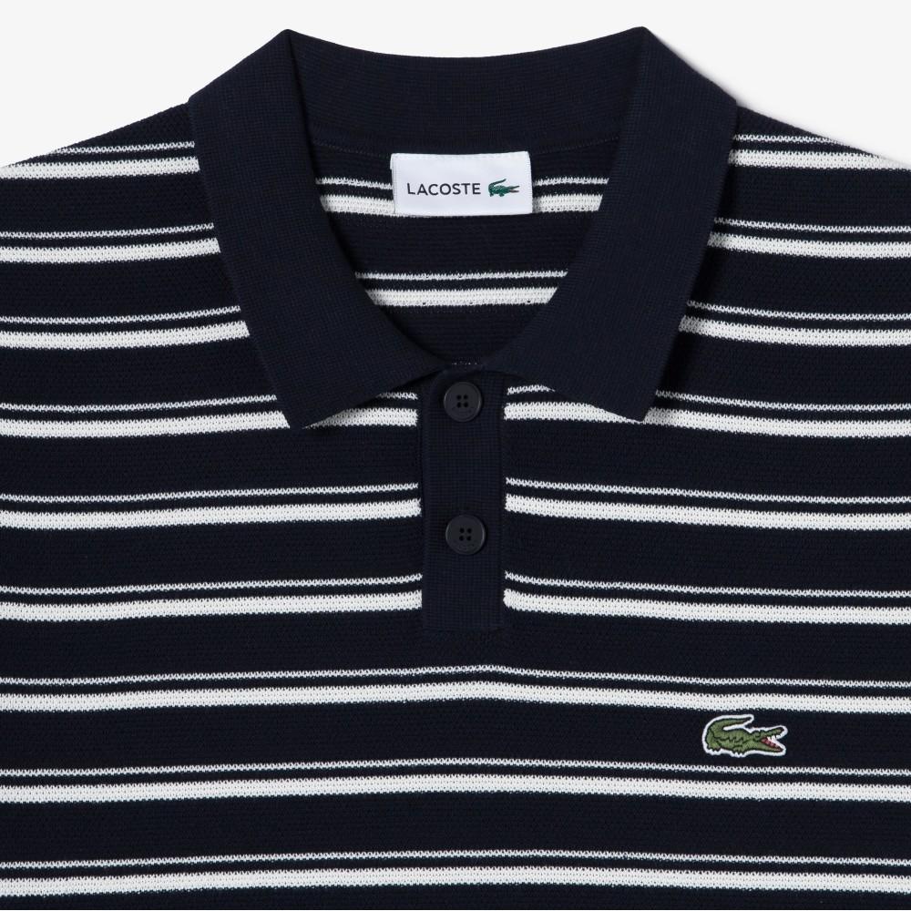 Lacoste Мужской свитер-поло с коротким рукавом, смешанный букле, с мультиполосами PH578E-56G166