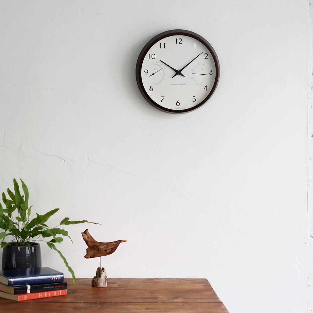 Lemnos Campagne Aile Wall Clock with Thermometer and Wooden Natural Diameter Hygrometer, Analog, Frame, Color, PC17-05 BW, Brown, 29.4cm