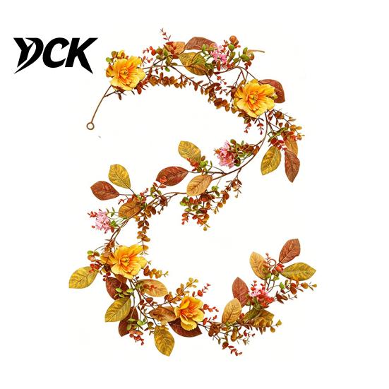 Halloween Hanging Wreath Willow Vine Twig Garland, Yellow Artificial Branch Decor for Fireplace Mantle Realistic Silk Flowers Home Wall, Flexible with