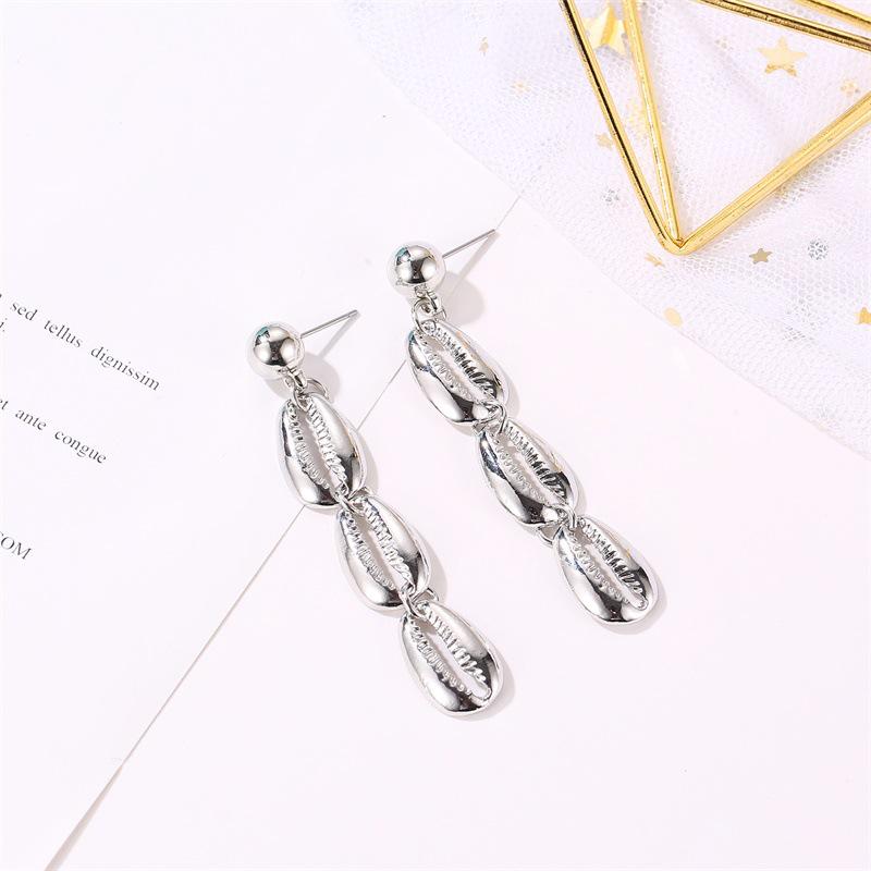 Fashion Simple Metal Wild Earrings Tassel Shell Earrings National Style Personality Earrings ADM