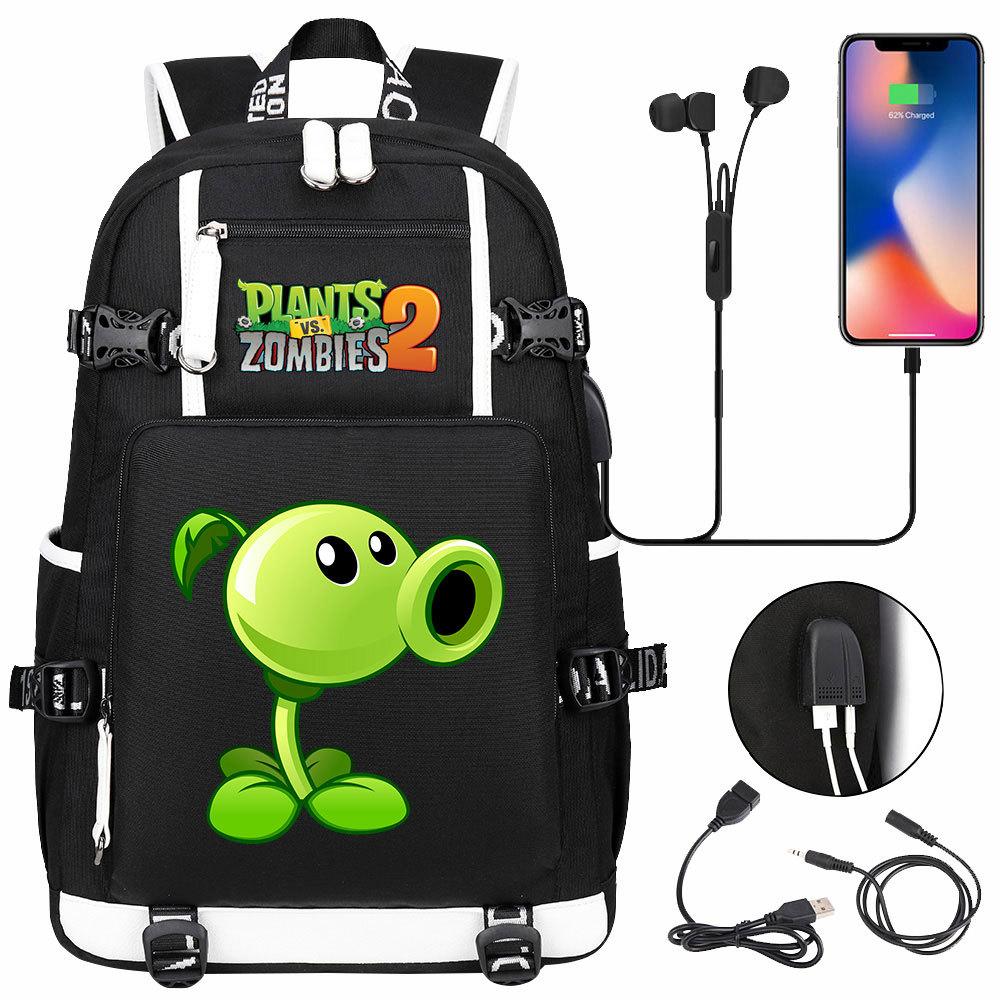 New USB Travel Backpack with Plant Print for Teens Students Unisex Casual School Bag