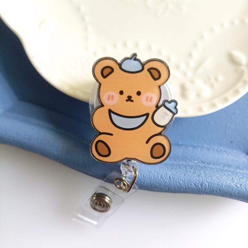 Easy To Pull Badge Holder Clips Name Card Exhibition Enfermera Retractable Badge Reel Cartoon Acrylic ID Card Holder