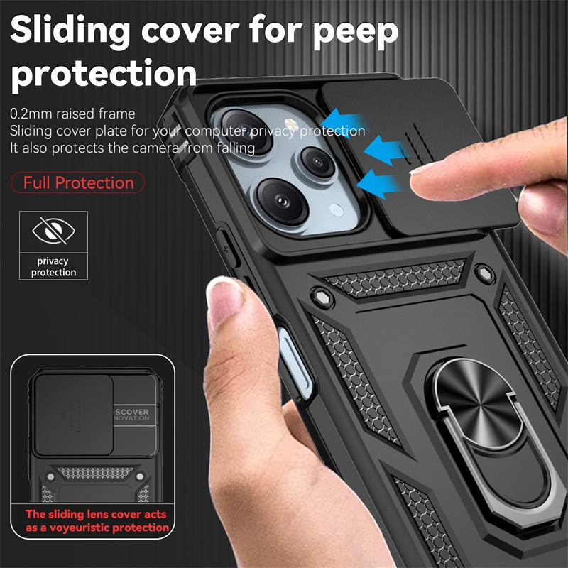 Чехол-накладка Slide Lens Protective Case для Xiaomi Redmi 10 10C 12 12C 13C Armor Shockproof Coque для Redmi 9A 9C 10A 11A Ring Holder Back Cover