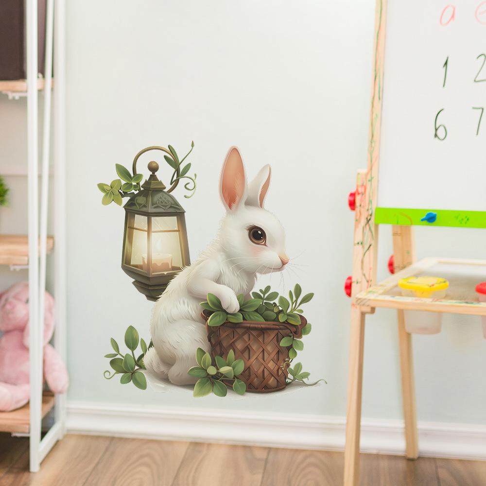 Fun-f235 Мультфильм Кролик Зеленый Лист Горшечная Спальня Гостиная Кабинет Фон Ландшафтный Дизайн Наклейка На Стену