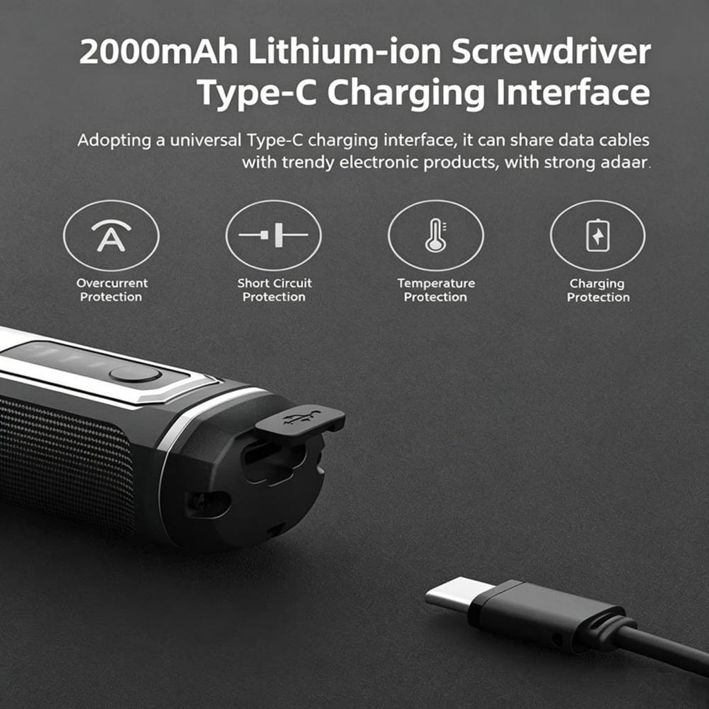 Cordless Electric Screwdriver,3 Torque Settings Rechargeable Screwdriver Set with 2000mAh Battery,LED Light,USB-C Charging,for Home Repair