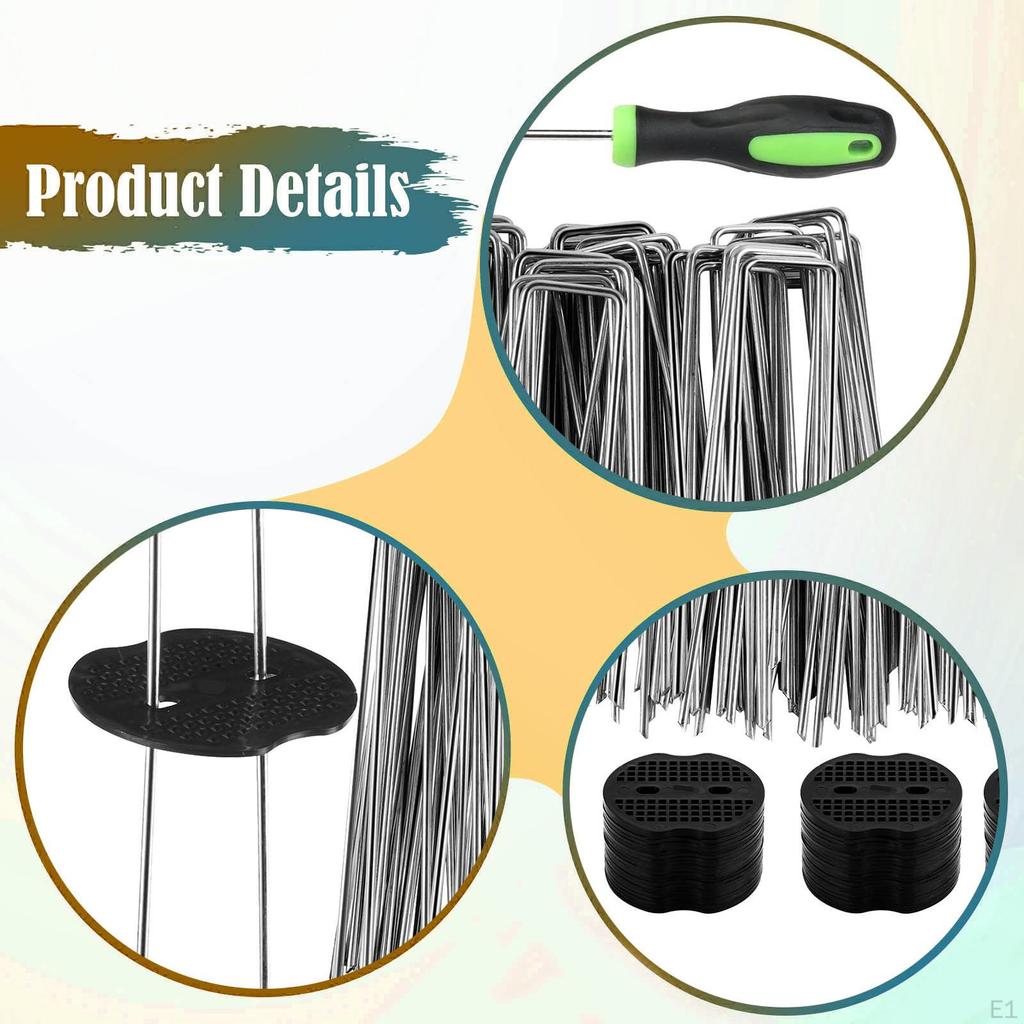 50x U Shaped Garden Stakes Ground Spikes with Pick Hook Strong Lawn Staples Pins for Fence